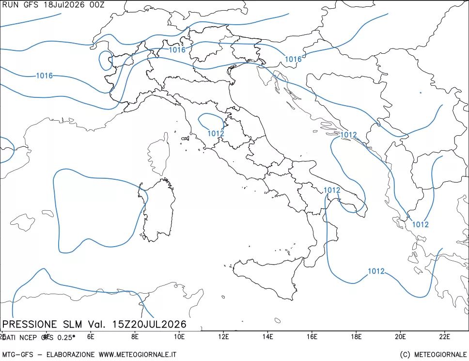mappa Pressione sul livello del mare