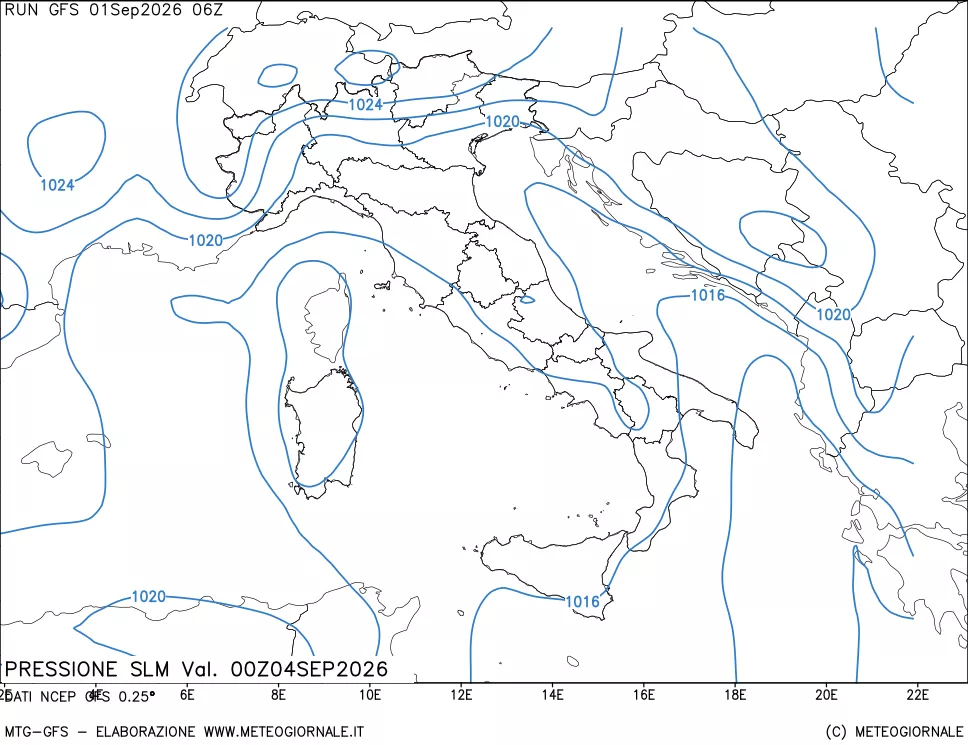 mappa Pressione sul livello del mare