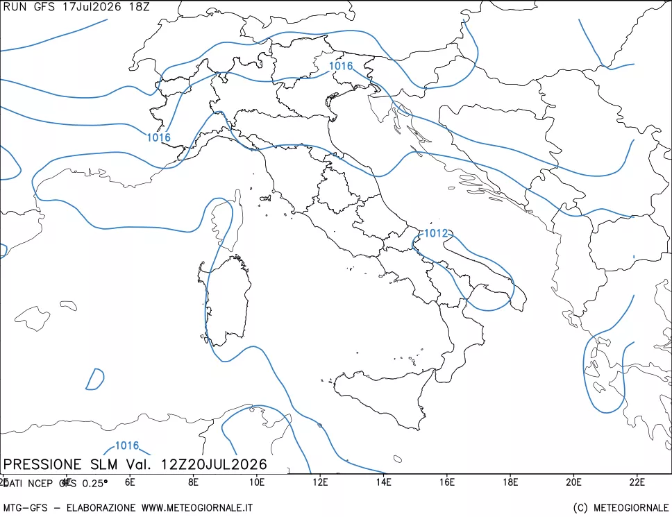 mappa Pressione sul livello del mare