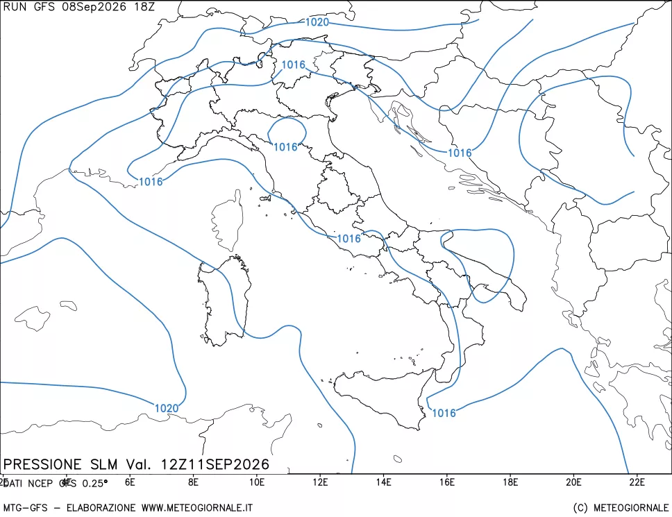 mappa Pressione sul livello del mare