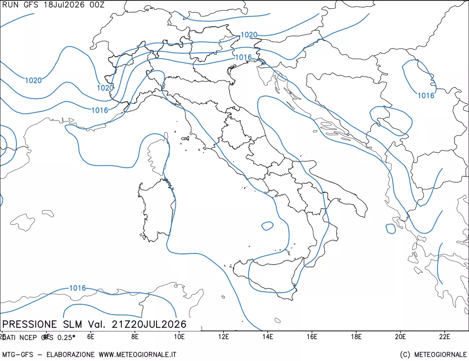 mappa Pressione sul livello del mare