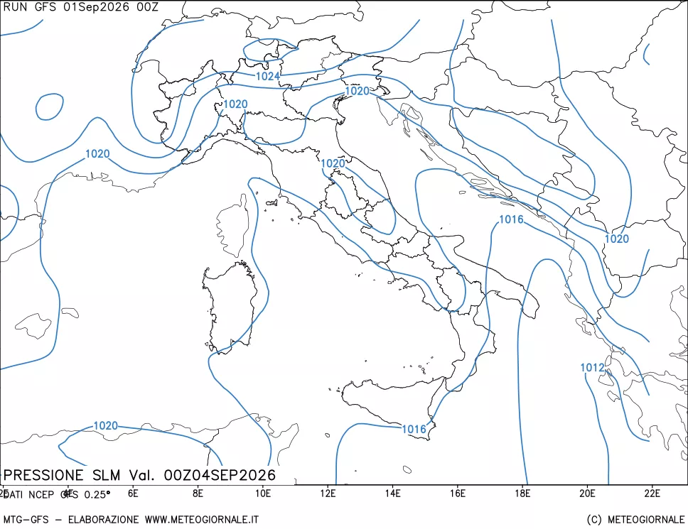 mappa Pressione sul livello del mare