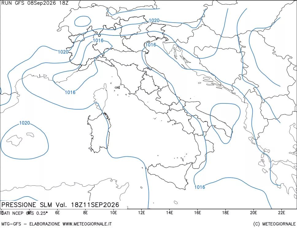 mappa Pressione sul livello del mare