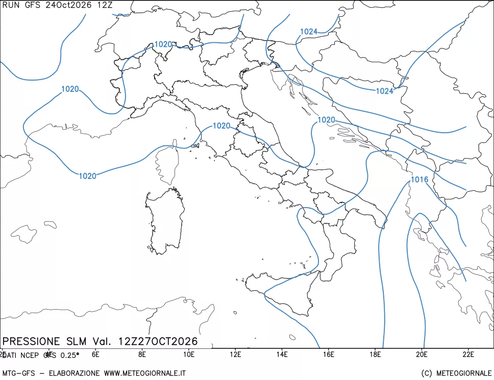 mappa Pressione sul livello del mare