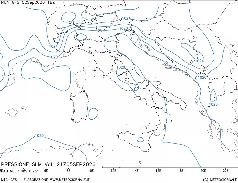 mappa Pressione sul livello del mare