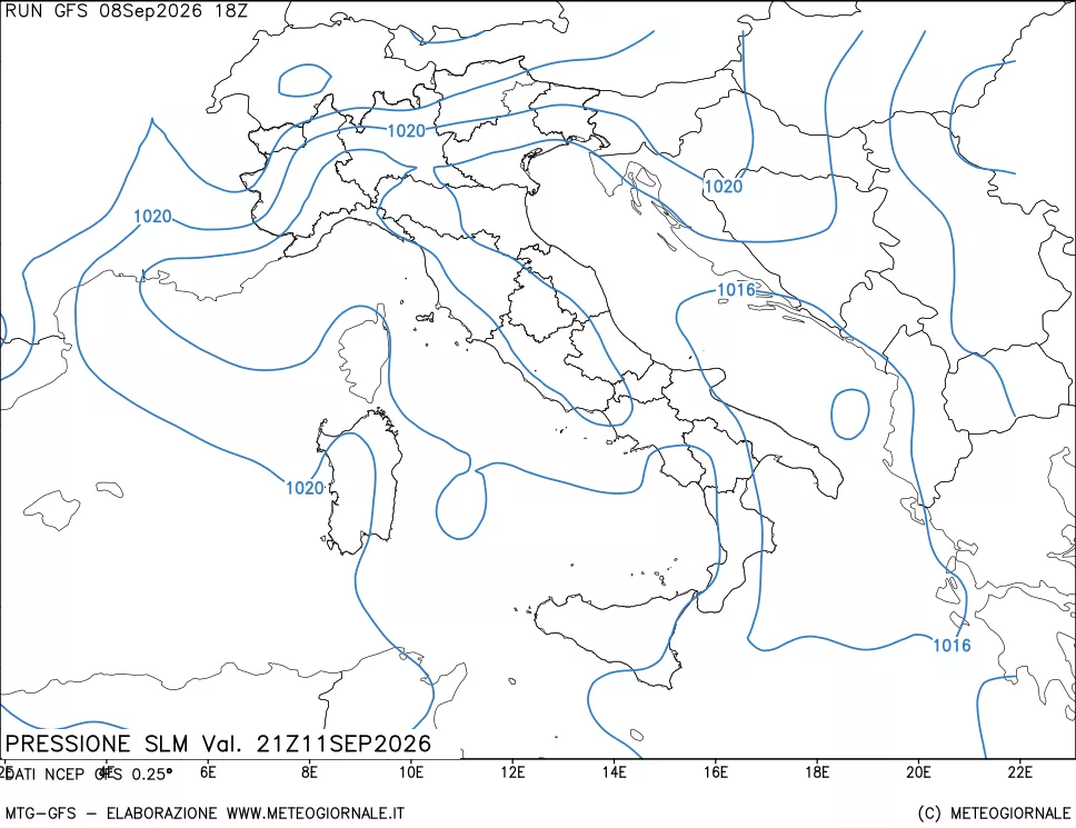 mappa Pressione sul livello del mare