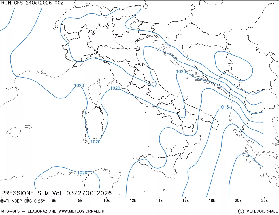 mappa Pressione sul livello del mare