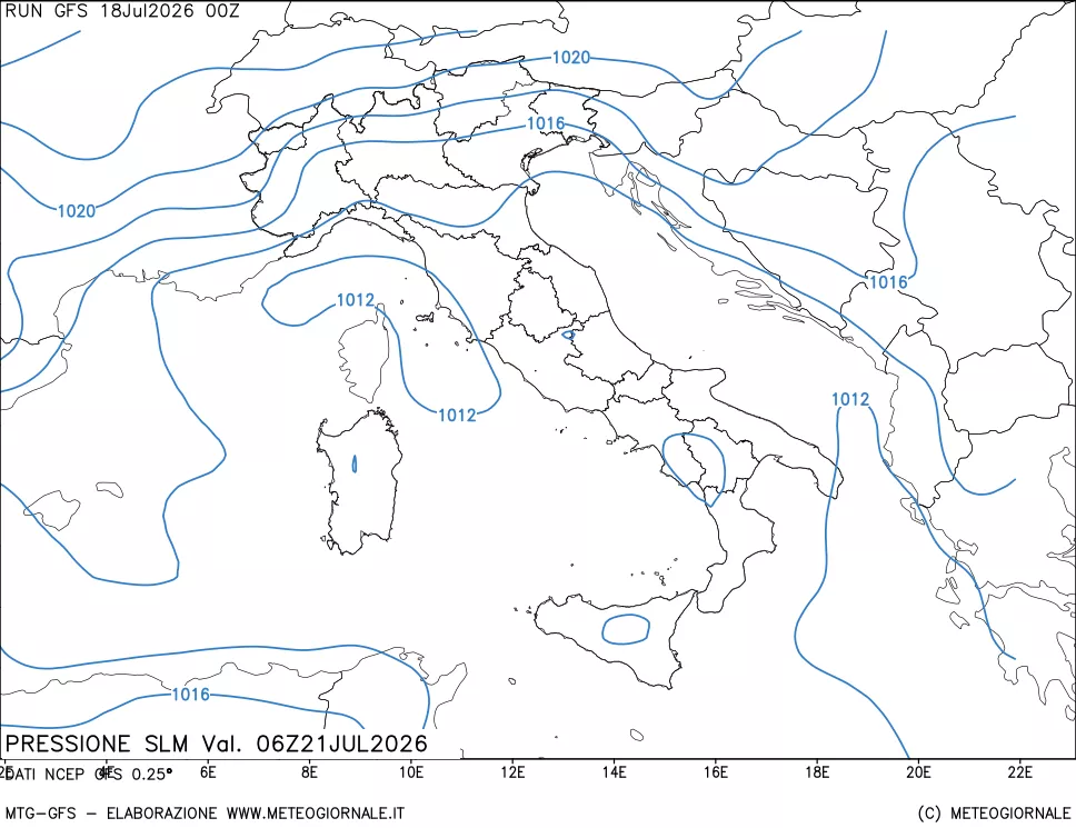 mappa Pressione sul livello del mare