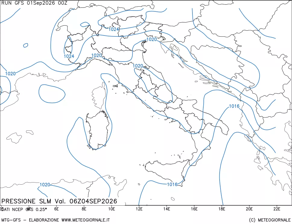 mappa Pressione sul livello del mare