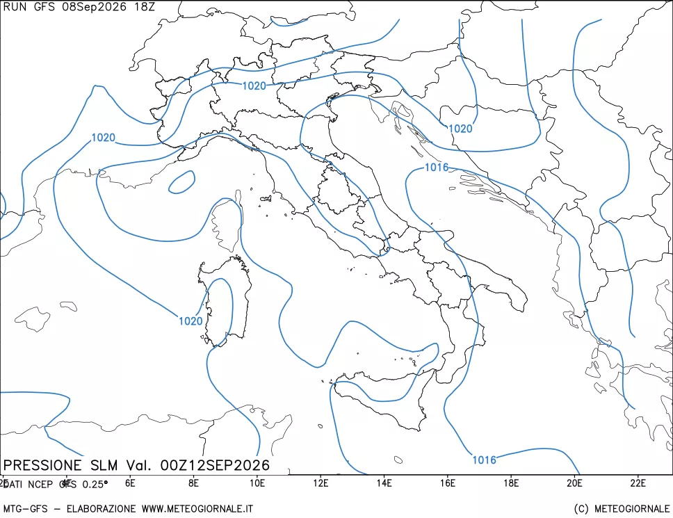 mappa Pressione sul livello del mare
