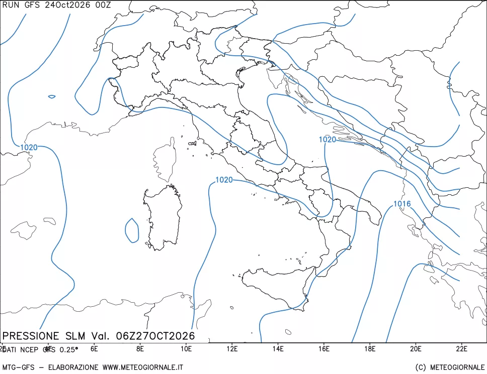 mappa Pressione sul livello del mare