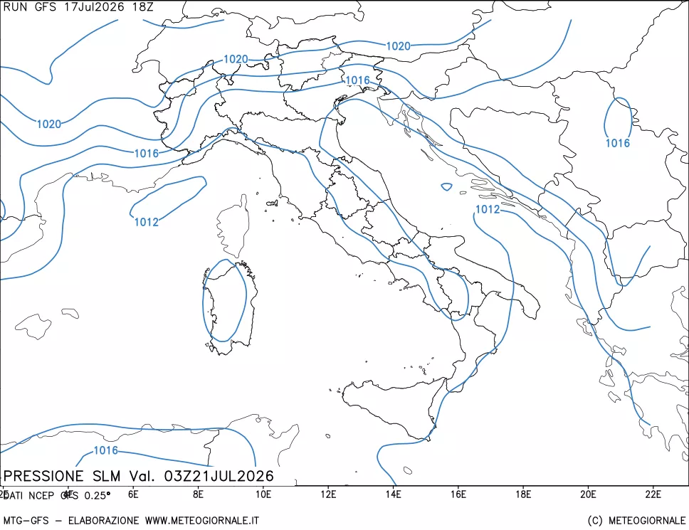 mappa Pressione sul livello del mare