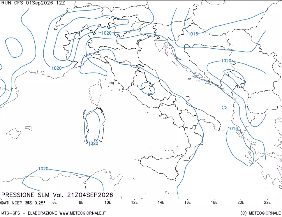 mappa Pressione sul livello del mare