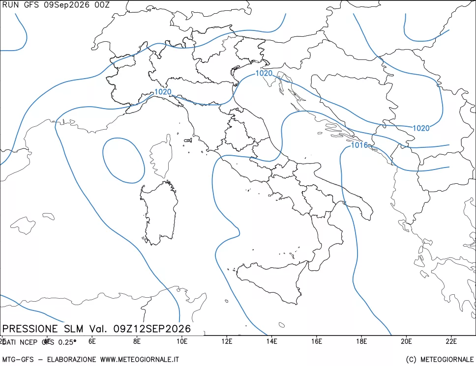 mappa Pressione sul livello del mare