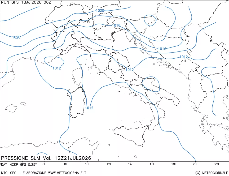 mappa Pressione sul livello del mare