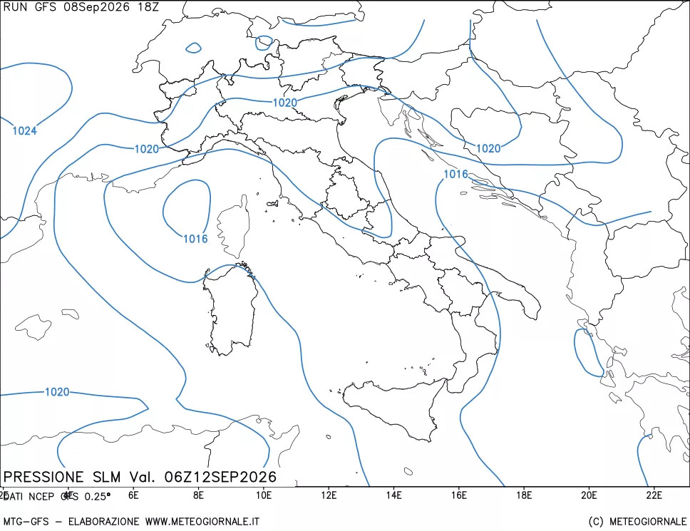mappa Pressione sul livello del mare