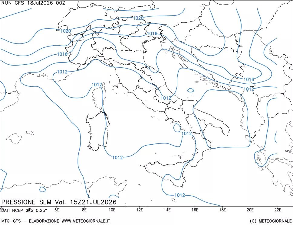 mappa Pressione sul livello del mare