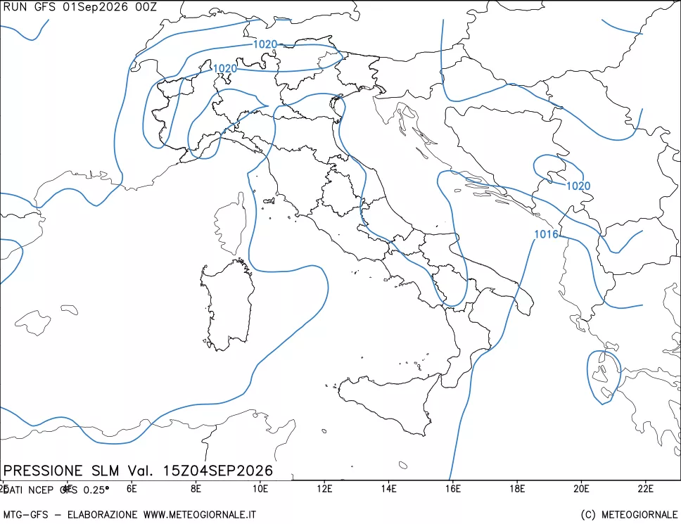 mappa Pressione sul livello del mare