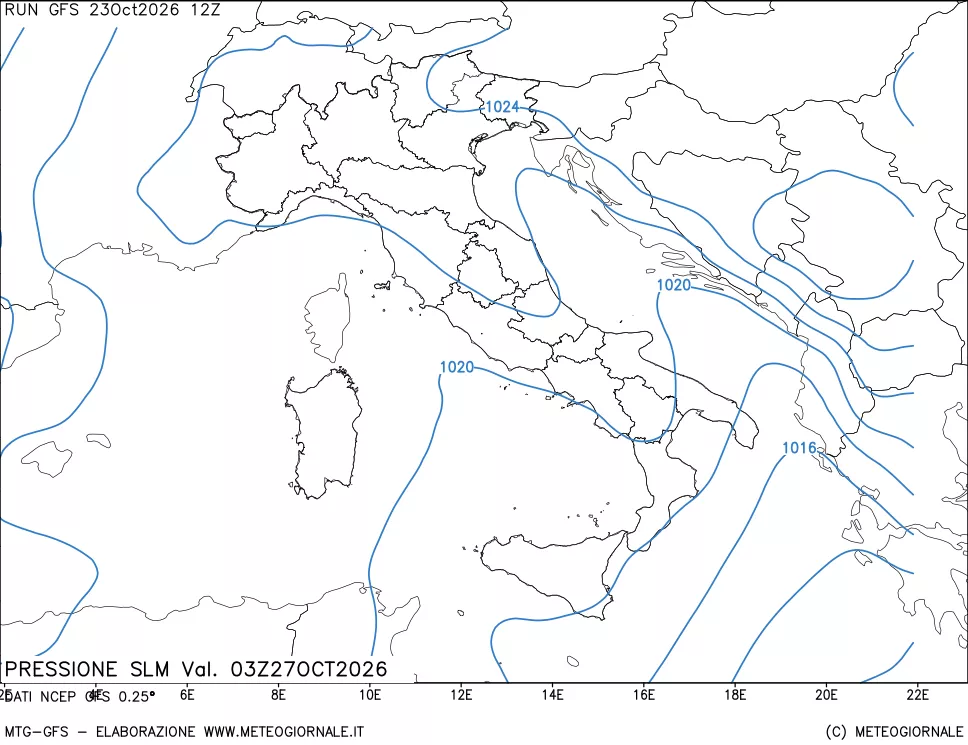 mappa Pressione sul livello del mare
