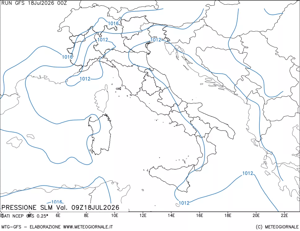 mappa Pressione sul livello del mare