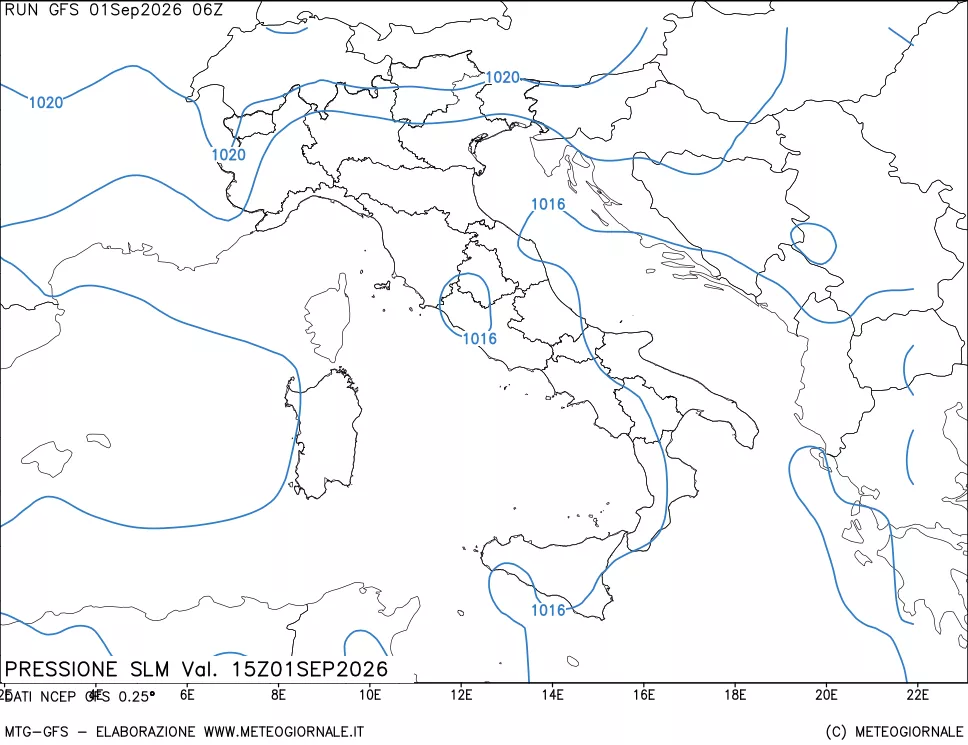 mappa Pressione sul livello del mare
