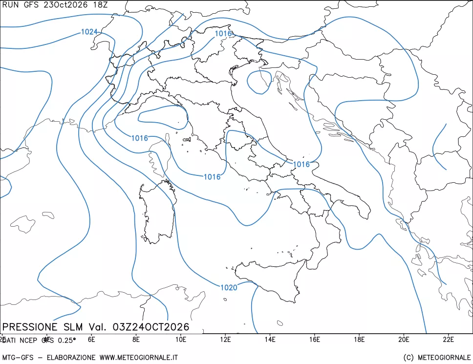 mappa Pressione sul livello del mare
