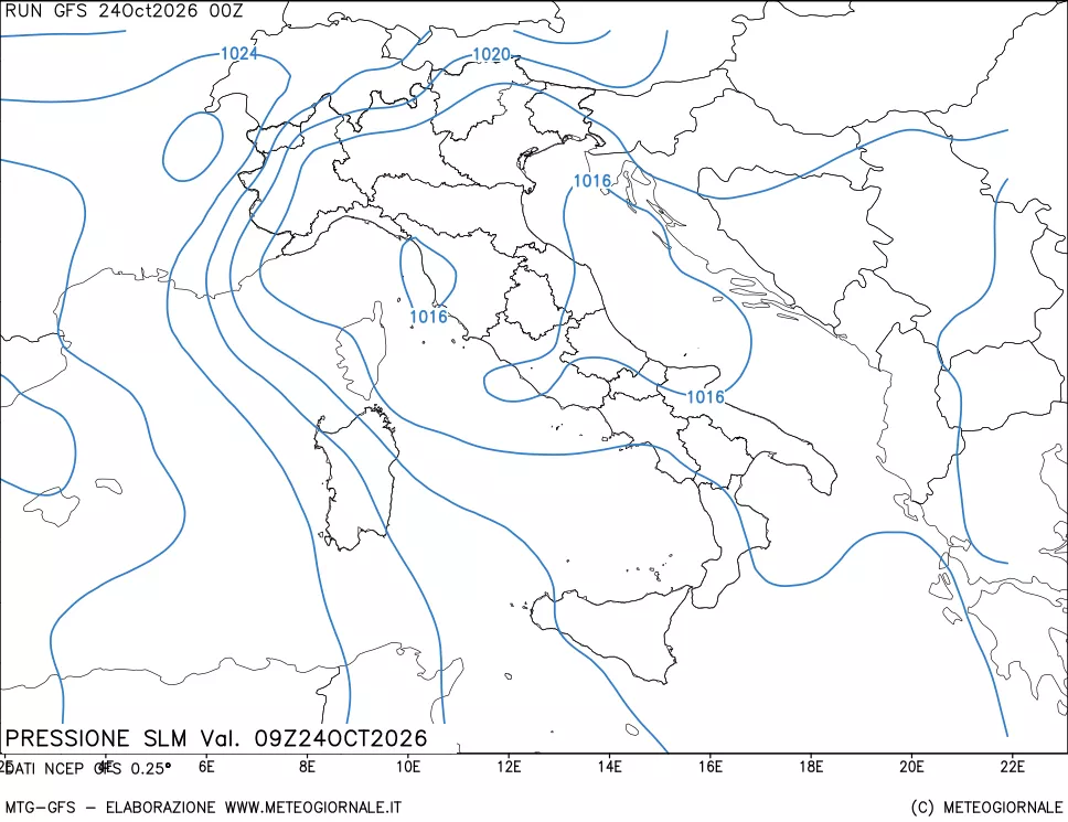 mappa Pressione sul livello del mare
