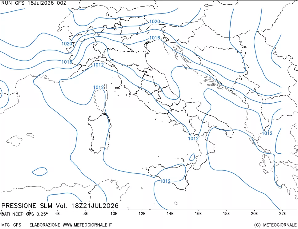 mappa Pressione sul livello del mare