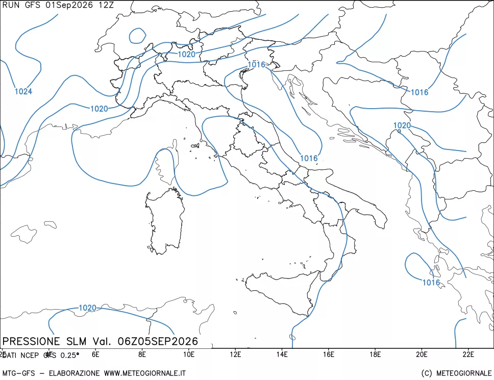 mappa Pressione sul livello del mare