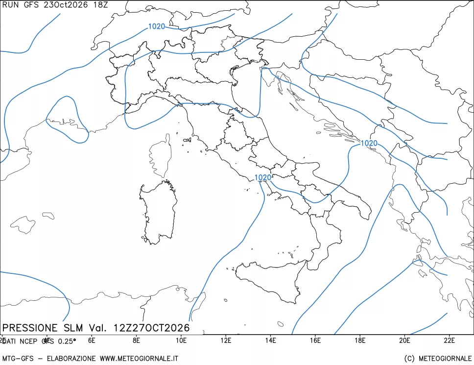 mappa Pressione sul livello del mare