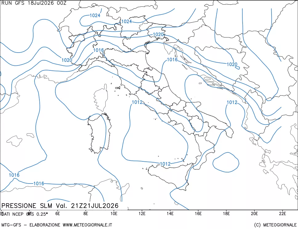 mappa Pressione sul livello del mare