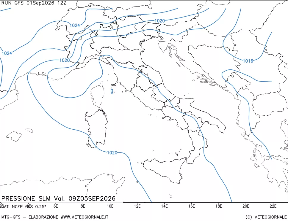 mappa Pressione sul livello del mare