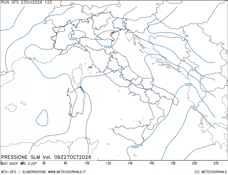 mappa Pressione sul livello del mare