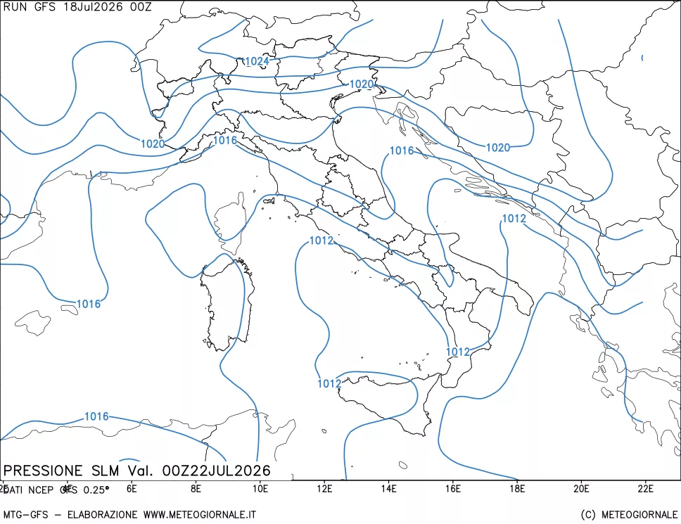 mappa Pressione sul livello del mare