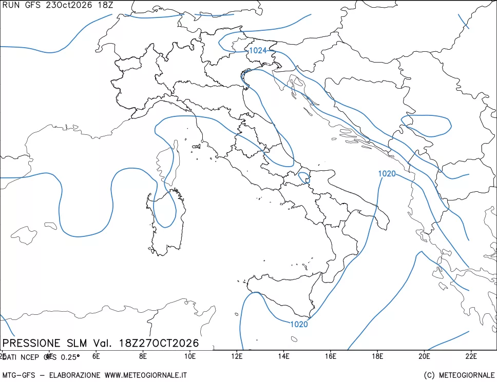 mappa Pressione sul livello del mare