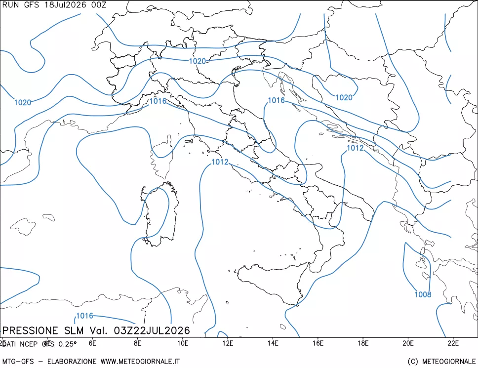 mappa Pressione sul livello del mare