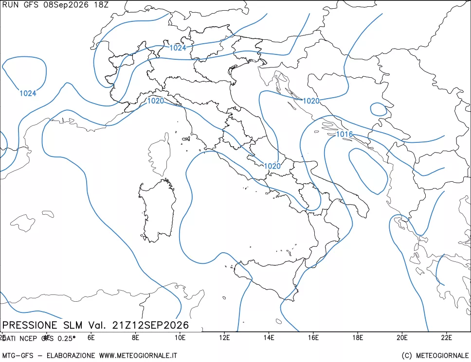 mappa Pressione sul livello del mare
