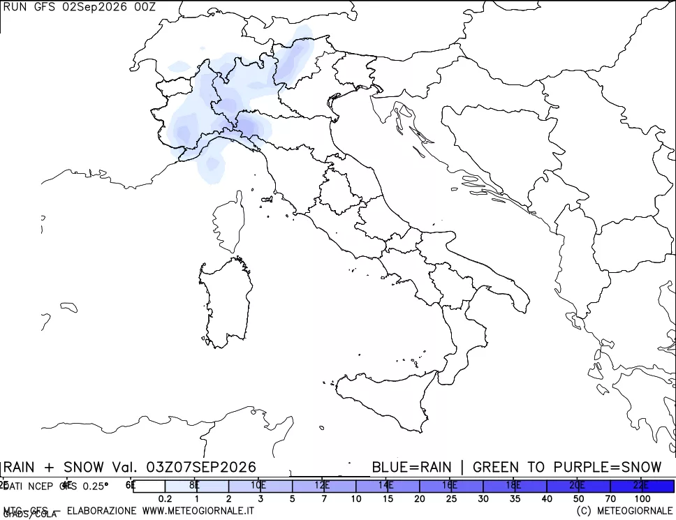 mappa Precipitazioni totali e nevose