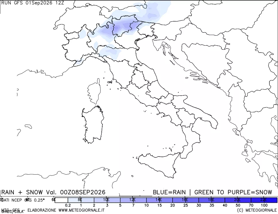 mappa Precipitazioni totali e nevose