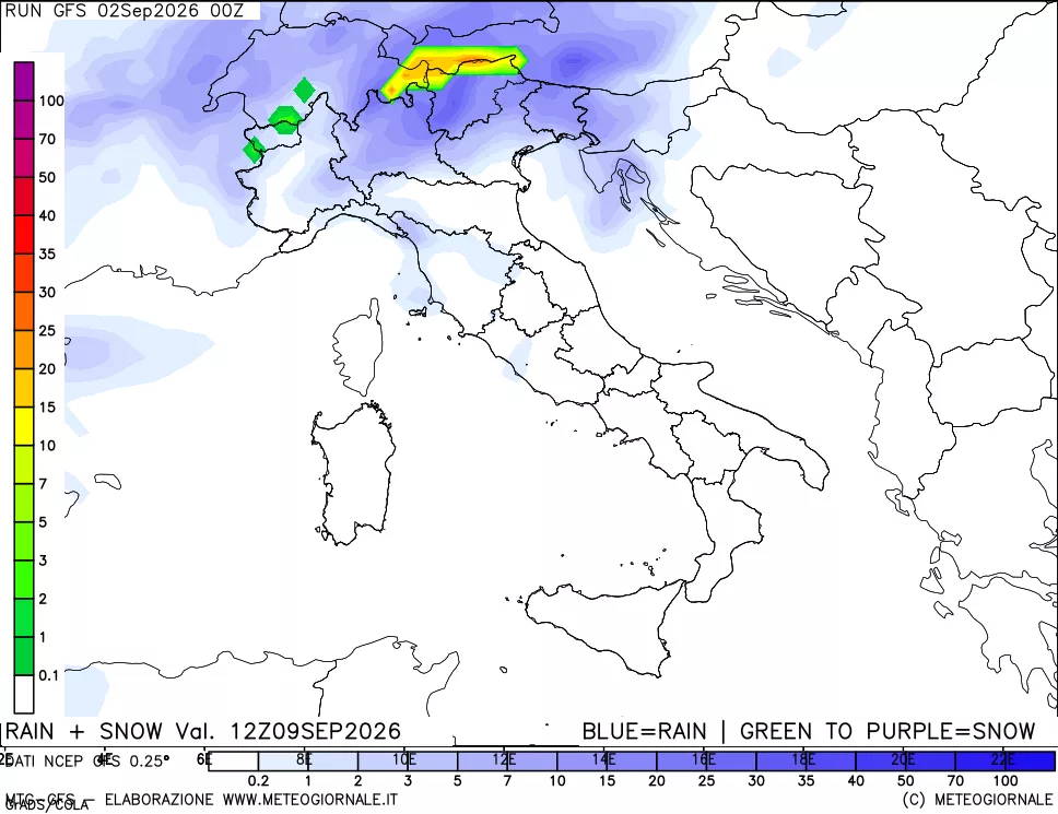 mappa Precipitazioni totali e nevose