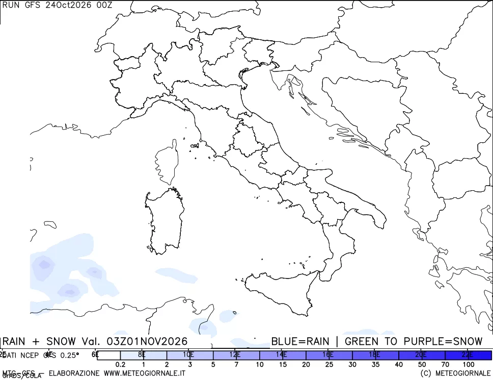 mappa Precipitazioni totali e nevose