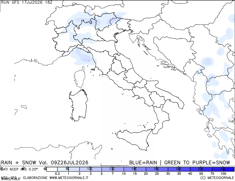 mappa Precipitazioni totali e nevose