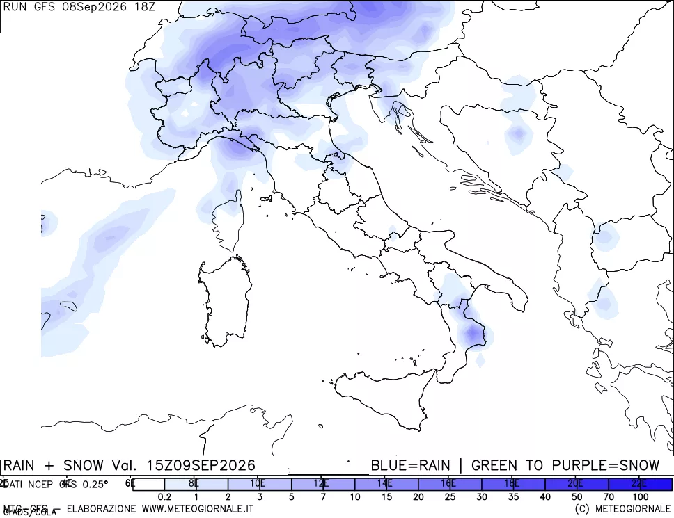 mappa Precipitazioni totali e nevose