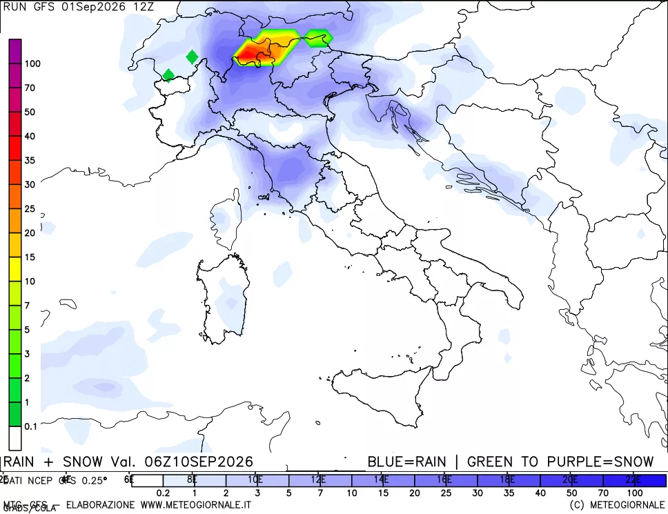 mappa Precipitazioni totali e nevose
