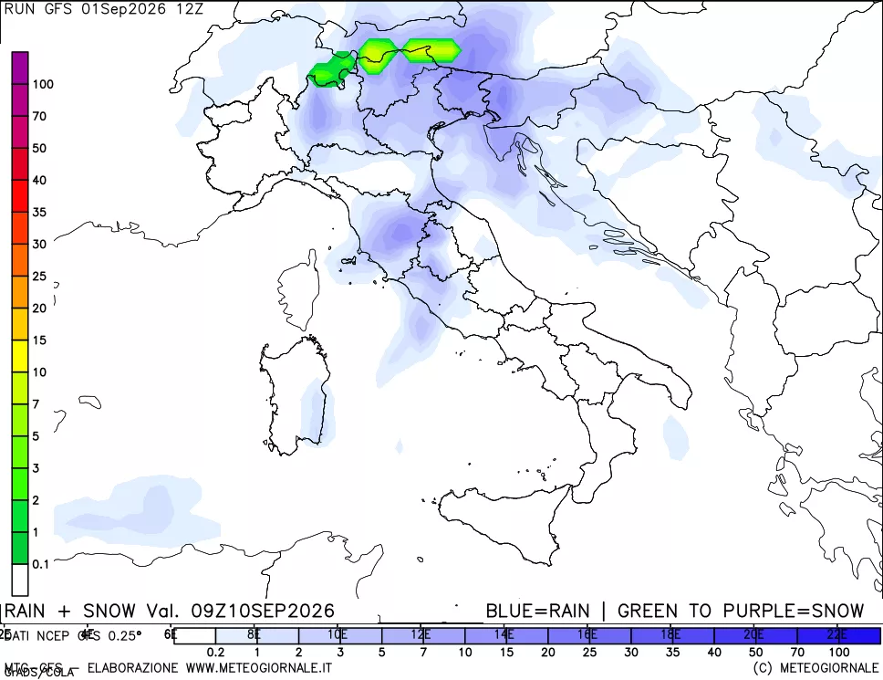 mappa Precipitazioni totali e nevose