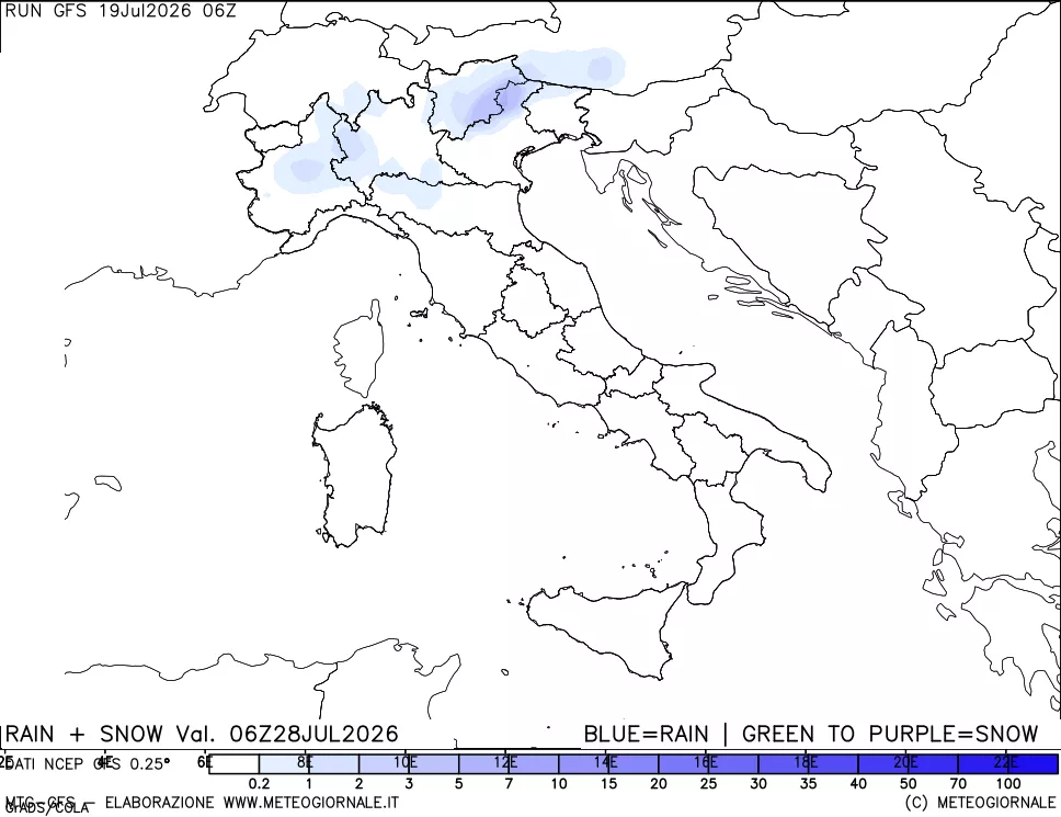 mappa Precipitazioni totali e nevose