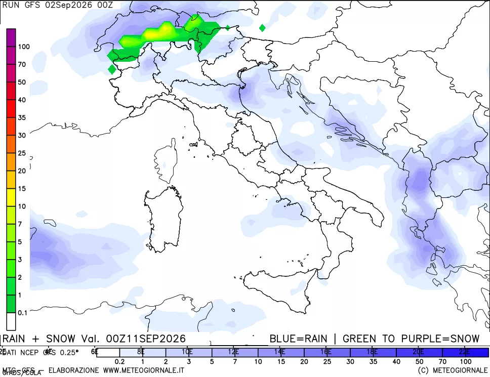 mappa Precipitazioni totali e nevose
