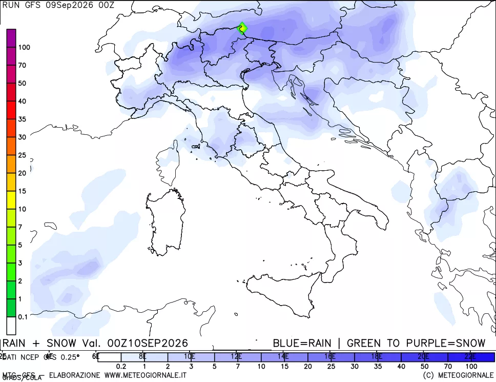 mappa Precipitazioni totali e nevose