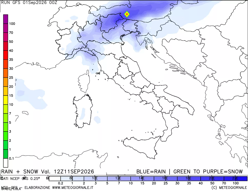 mappa Precipitazioni totali e nevose