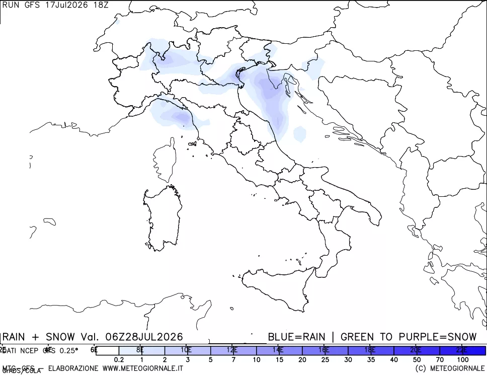 mappa Precipitazioni totali e nevose